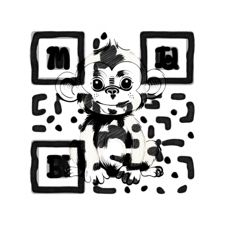 An adorable QR Monkey that is a scannable qr code